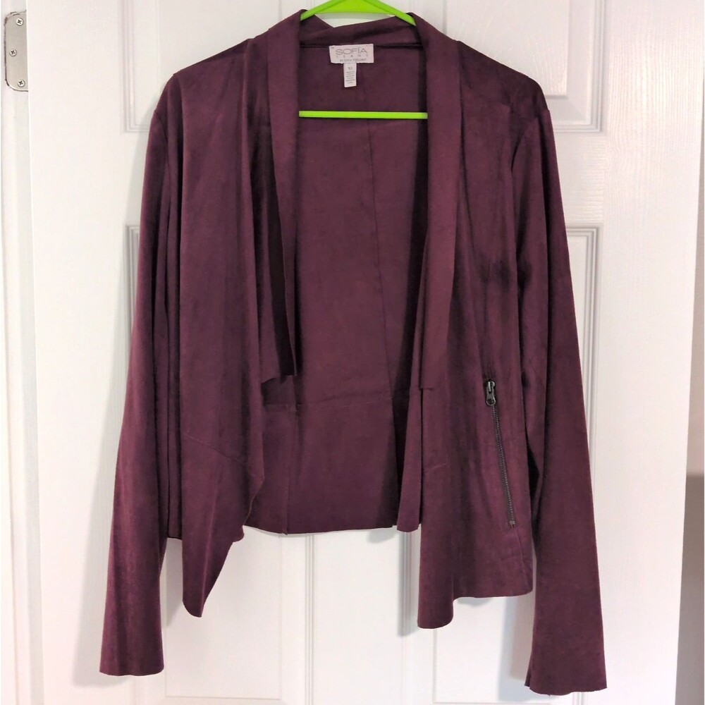 SOFIA Jeans by Sofia Vergara Women's Purple Faux Suede Open Front Jacket XL